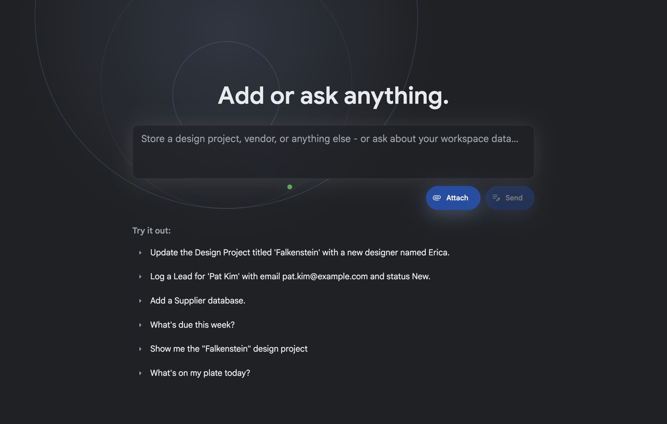 Orbital Capture prompt with example pills and input field