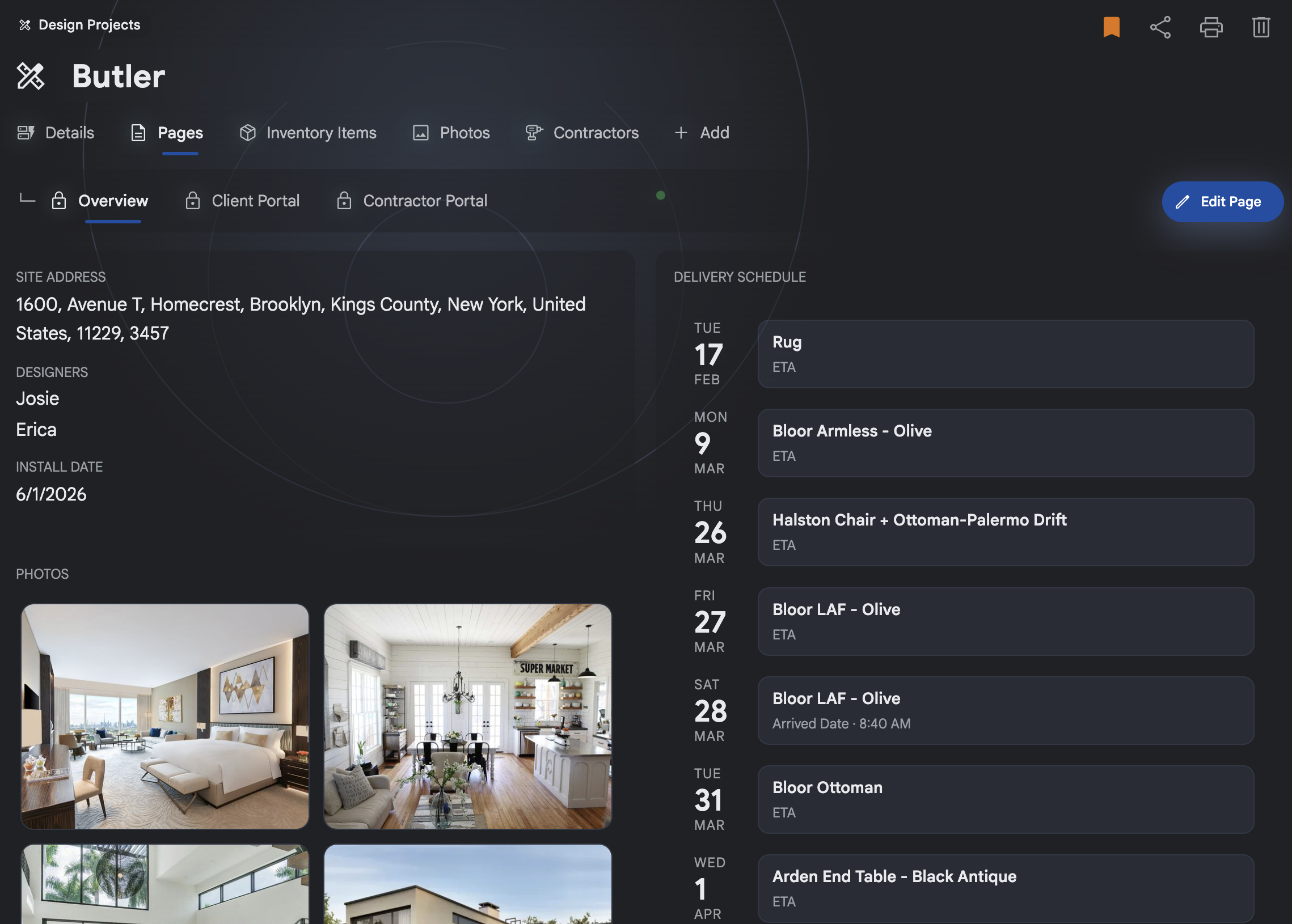 Orbital Pages page with view blocks, record blocks, and rich text
